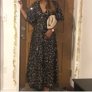 Long black and silver sequin dress NWT